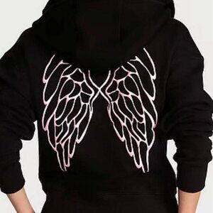 Victoria's Secret BLACK FULL ZIP ANGEL WINGS LOGO ON THE BACK IN PINK XS-XXL